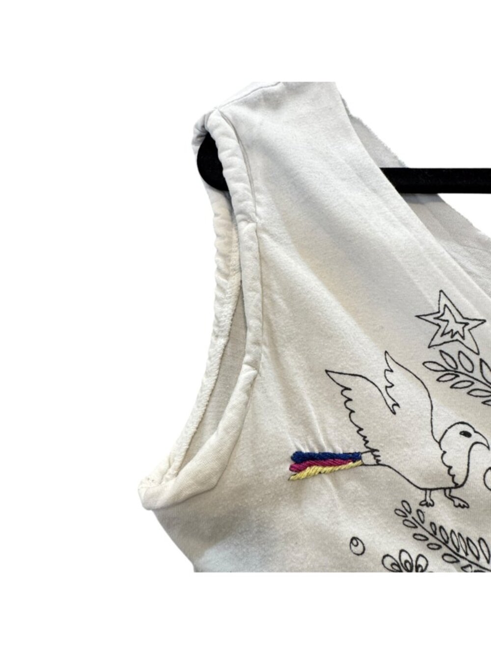Vintage Y2K Embroidered White Tank Top Retro Festival Tattoo Distressed Size M - Picture 8 of 9